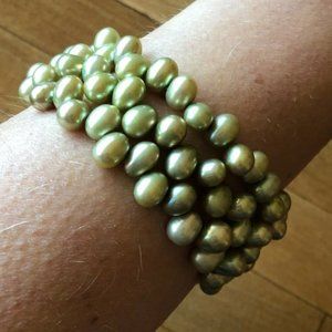 Honora  Bracelet 3 Strands of Cultured Pearls Green